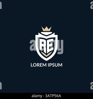 Initial letter RE shield and crown logo style, esport team logo design inspiration vector graphic Stock Vector