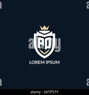 Initial letter PQ shield and crown logo style, esport team logo design inspiration vector graphic Stock Vector