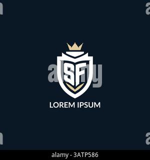Initial letter SF shield and crown logo style, esport team logo design inspiration vector graphic Stock Vector