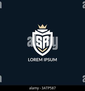 Initial letter SR shield and crown logo style, esport team logo design inspiration vector graphic Stock Vector