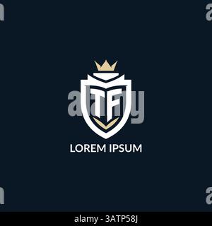 Initial letter TF shield and crown logo style, esport team logo design inspiration vector graphic Stock Vector