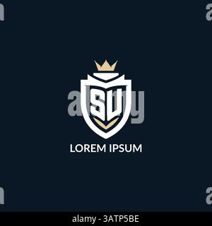 Initial letter SU shield and crown logo style, esport team logo design inspiration vector graphic Stock Vector