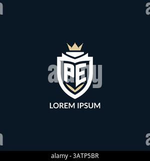 Initial letter PE shield and crown logo style, esport team logo design inspiration vector graphic Stock Vector