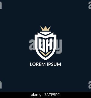 Initial letter UH shield and crown logo style, esport team logo design inspiration vector graphic Stock Vector