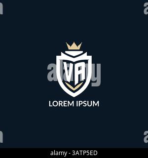 Initial letter VA shield and crown logo style, esport team logo design inspiration vector graphic Stock Vector