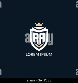 Initial letter RA shield and crown logo style, esport team logo design inspiration vector graphic Stock Vector