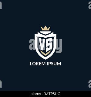 Initial letter VS shield and crown logo style, esport team logo design inspiration vector graphic Stock Vector