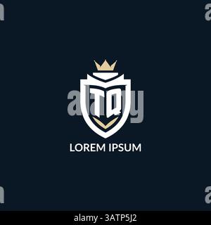 Initial letter TQ shield and crown logo style, esport team logo design inspiration vector graphic Stock Vector