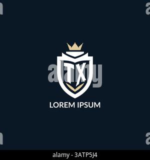 Initial letter TX shield and crown logo style, esport team logo design inspiration vector graphic Stock Vector