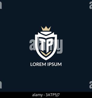 Initial letter TP shield and crown logo style, esport team logo design inspiration vector graphic Stock Vector