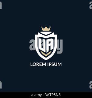 Initial letter UA shield and crown logo style, esport team logo design inspiration vector graphic Stock Vector