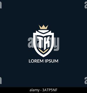 Initial letter TK shield and crown logo style, esport team logo design inspiration vector graphic Stock Vector