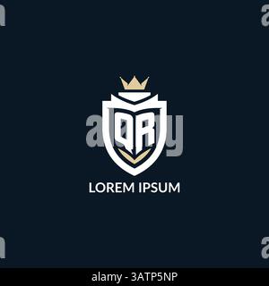 Initial letter QR shield and crown logo style, esport team logo design inspiration vector graphic Stock Vector