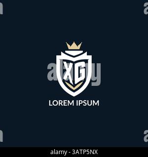 Initial letter XG shield and crown logo style, esport team logo design inspiration vector graphic Stock Vector