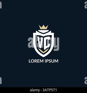 Initial letter VC shield and crown logo style, esport team logo design inspiration vector graphic Stock Vector