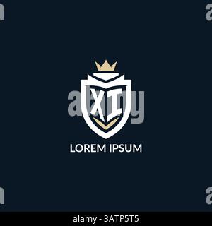 Initial letter XI shield and crown logo style, esport team logo design inspiration vector graphic Stock Vector