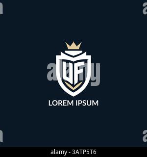 Initial letter UF shield and crown logo style, esport team logo design inspiration vector graphic Stock Vector