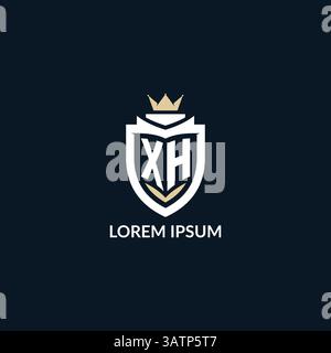 Initial letter XH shield and crown logo style, esport team logo design inspiration vector graphic Stock Vector