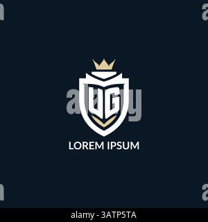 Initial letter UG shield and crown logo style, esport team logo design inspiration vector graphic Stock Vector