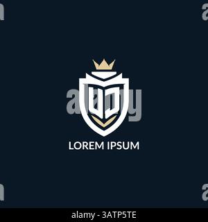 Initial letter UJ shield and crown logo style, esport team logo design inspiration vector graphic Stock Vector