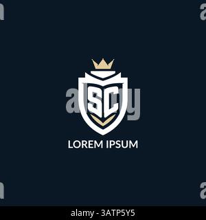 Initial letter SC shield and crown logo style, esport team logo design inspiration vector graphic Stock Vector