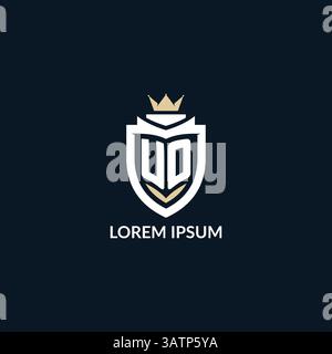 Initial letter UO shield and crown logo style, esport team logo design inspiration vector graphic Stock Vector