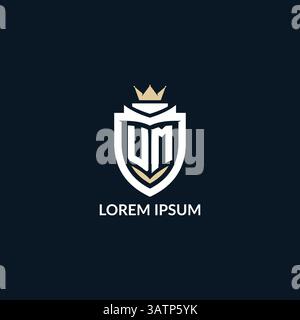 Initial letter UM shield and crown logo style, esport team logo design inspiration vector graphic Stock Vector