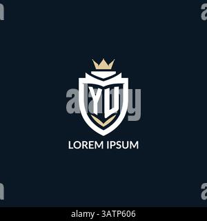 Initial letter YU shield and crown logo style, esport team logo design inspiration vector graphic Stock Vector