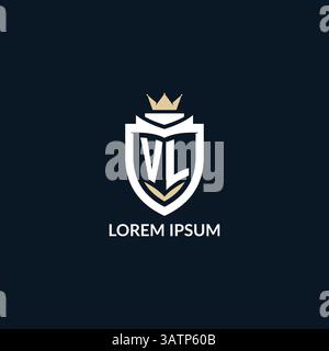 Initial letter VL shield and crown logo style, esport team logo design inspiration vector graphic Stock Vector