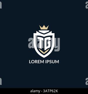 Initial letter TG shield and crown logo style, esport team logo design inspiration vector graphic Stock Vector