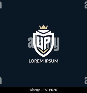 Initial letter WP shield and crown logo style, esport team logo design inspiration vector graphic Stock Vector