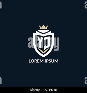 Initial letter YJ shield and crown logo style, esport team logo design inspiration vector graphic Stock Vector