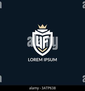 Initial letter WF shield and crown logo style, esport team logo design inspiration vector graphic Stock Vector