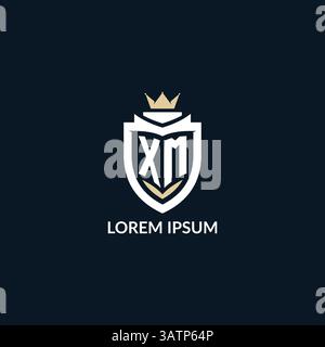Initial letter XM shield and crown logo style, esport team logo design inspiration vector graphic Stock Vector