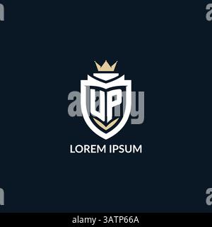 Initial letter UP shield and crown logo style, esport team logo design inspiration vector graphic Stock Vector