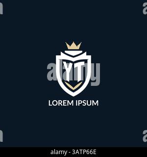 Initial letter YT shield and crown logo style, esport team logo design inspiration vector graphic Stock Vector