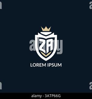 Initial letter ZA shield and crown logo style, esport team logo design inspiration vector graphic Stock Vector