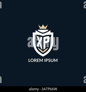 Initial letter XP shield and crown logo style, esport team logo design inspiration vector graphic Stock Vector
