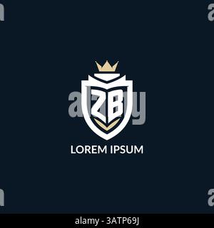 Initial letter ZB shield and crown logo style, esport team logo design inspiration vector graphic Stock Vector