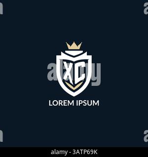 Initial letter XC shield and crown logo style, esport team logo design inspiration vector graphic Stock Vector