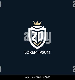 Initial letter ZQ shield and crown logo style, esport team logo design inspiration vector graphic Stock Vector