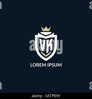 Initial letter VK shield and crown logo style, esport team logo design inspiration vector graphic Stock Vector