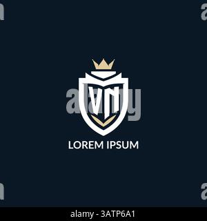 Initial letter VN shield and crown logo style, esport team logo design inspiration vector graphic Stock Vector