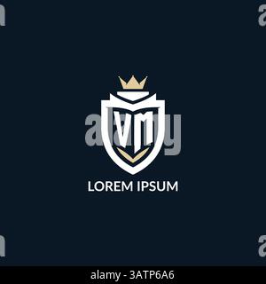 Initial letter VM shield and crown logo style, esport team logo design inspiration vector graphic Stock Vector