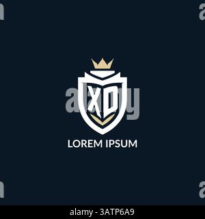 Initial letter XD shield and crown logo style, esport team logo design inspiration vector graphic Stock Vector
