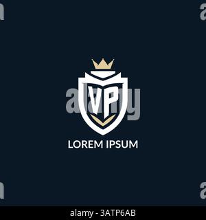 Initial letter VP shield and crown logo style, esport team logo design inspiration vector graphic Stock Vector