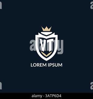 Initial letter VT shield and crown logo style, esport team logo design inspiration vector graphic Stock Vector