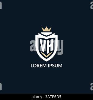 Initial letter VH shield and crown logo style, esport team logo design inspiration vector graphic Stock Vector