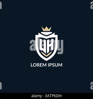 Initial letter WH shield and crown logo style, esport team logo design inspiration vector graphic Stock Vector