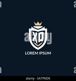 Initial letter XQ shield and crown logo style, esport team logo design inspiration vector graphic Stock Vector